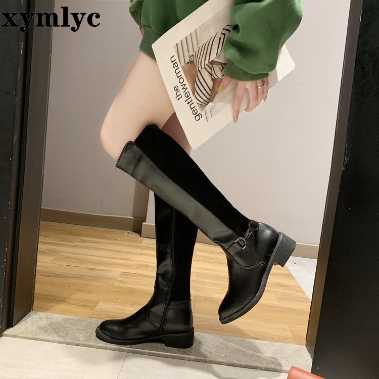 Women Over The Knee Boots Winter Thigh High Boots Suede Ladies Black Long Booties Elastic Block Heels Size 35-43