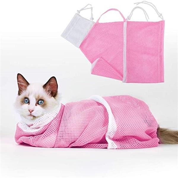 Mesh Kat Grooming Bad Tas Multifunctionele Grooming Bad Zak Huisdier Nail Trimmen Zakken Geen Krassen Bite Terughoudendheid Nail snijden: Pink