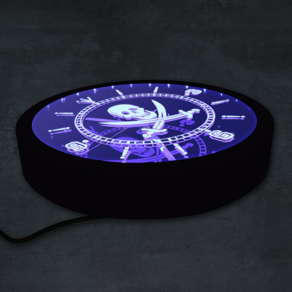 Jolly Roger Pirate LED Neon Sign Wall Clock with LED illumination Skull With Crossed Swords Wall Clock Pub Bar LED Home Decor