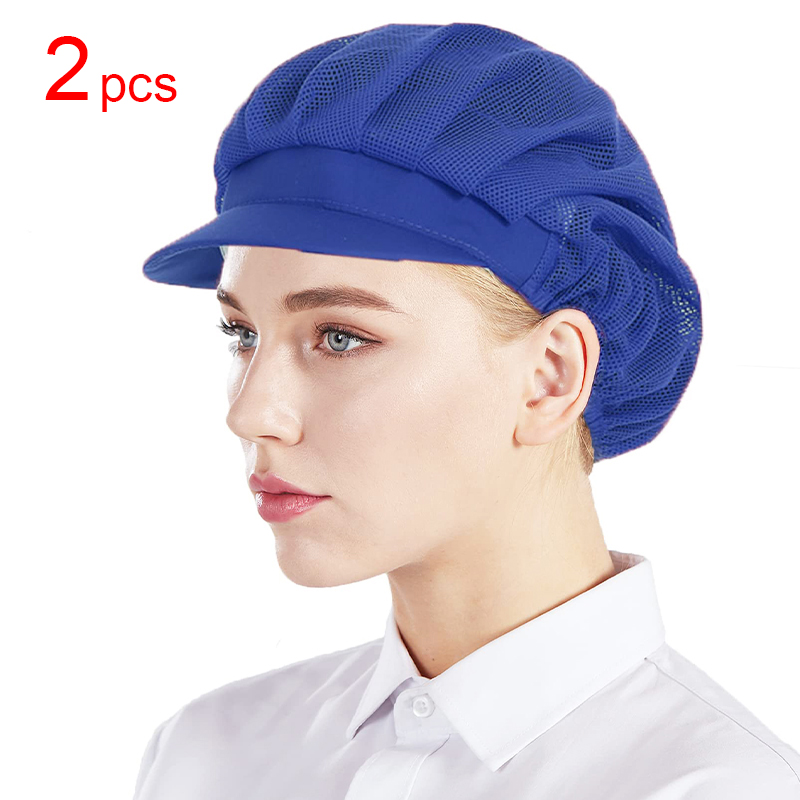 2pcs or 5pcs Kitchen Cooking Hat Food Service Mesh Cap Catering Elastic Working Hats Women Men Hair Cover Caps Workshop Hat: Blue
