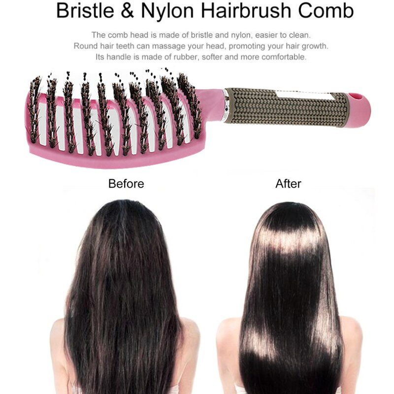 Detangling nylon børste, kvinder hår hovedbund massage kam børste hårbørste våd krøllet detangle hår børste ontwarrende nylon borstel