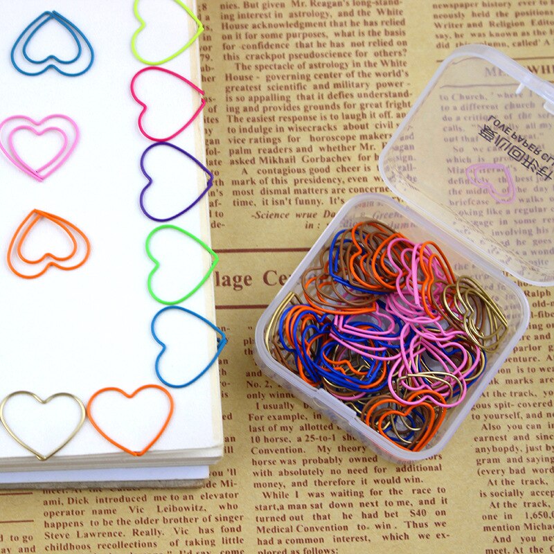 50 Stks/pak Van Leuke Liefde Papier Clips Kawaii Briefpapier Leuke Kleurrijke Sterren Hartvormige Bindmiddel Paperclips Kantoorbenodigdheden