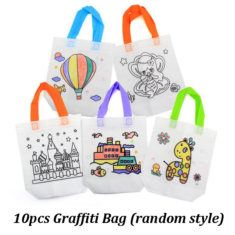 1 sett diy graffiti vesker diamanter håndverk leker barn håndvesker puslespill pedagogisk leketøy barnehage håndmaleri materialer zxh: 10 stk graffitiposer