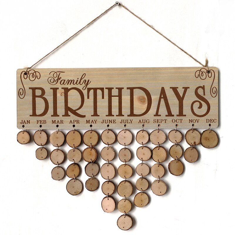 Calendrier de rappel d'anniversaire en bois, pour la famille et les amis, Plaque murale suspendue, signe,: JM01091