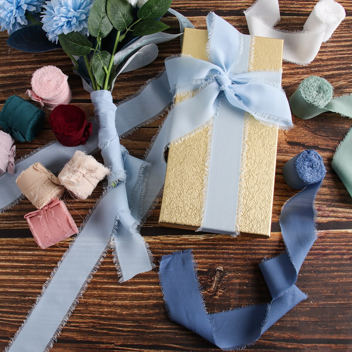 Rouleau de ruban en mousseline de soie, 5 m/rouleau, pour Bouquet de mariée, boîte d&#39;emballage en tissu, décoration pour voiture