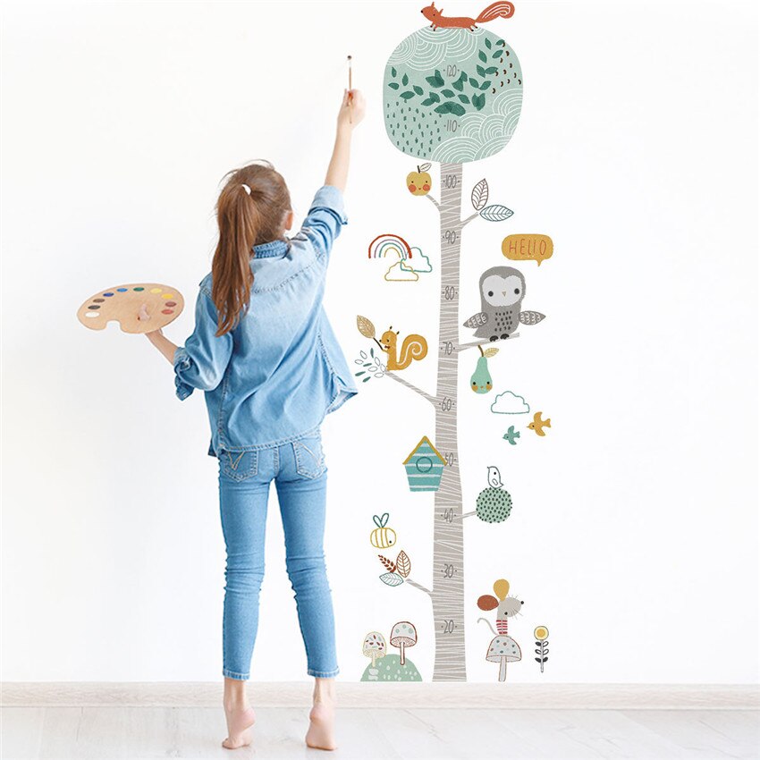 DIY Forest Animal Trees Height Measure Wall Sticker Home Decor Children Height Measure Mural Decals Nursery background Wallpaper