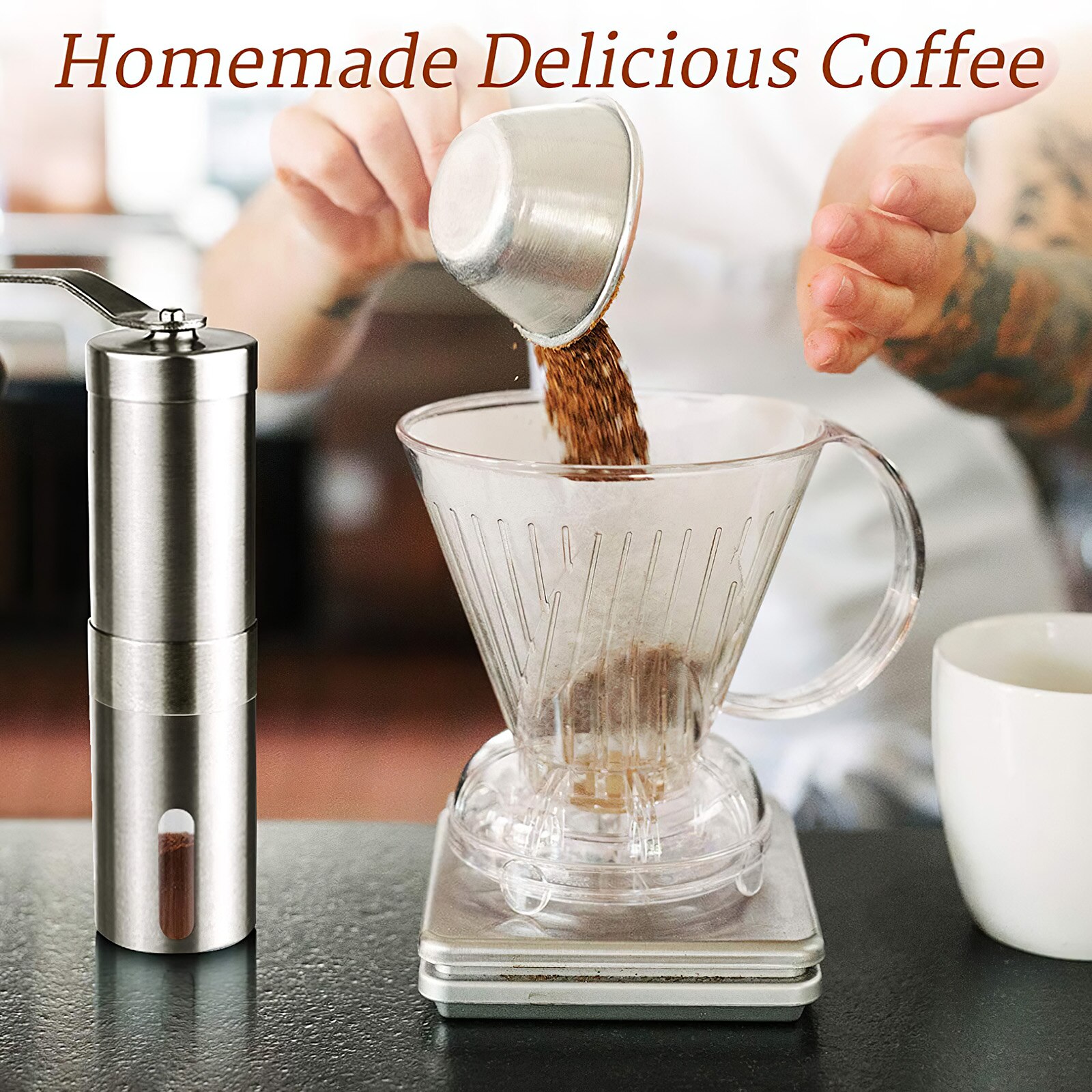 Moulin à Café Manuel En Acier Inoxydable Avec 2 Bocaux Verre - Broyeur Pour Expresso Et Café Fraîchement Moulu