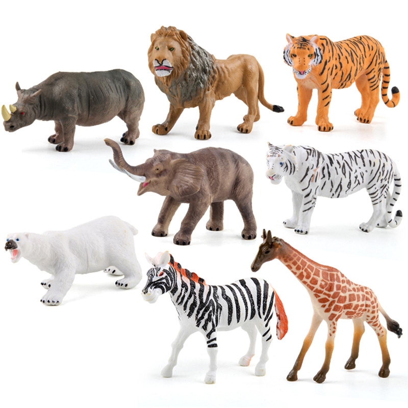 Animal Figurines Toys Preschool Educational Zebra/Polar Bear/Elephant/Tiger/Lion/Rhino Forest Animals Sets Cupcake Decor