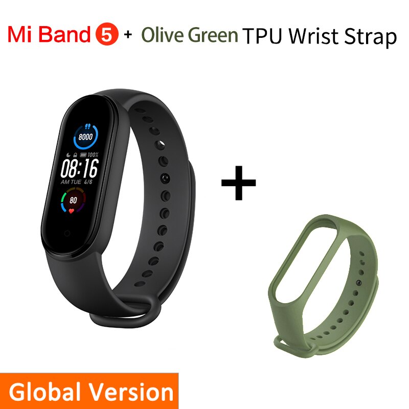 Xiaomi Mi Band 5 Smart Bracelet 1:1 large AMOLED Screen Heart Rate Fitness Traker Bluetooth 5.0 Sport Waterproof band 5: Global Add green