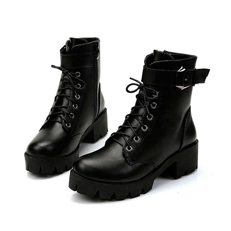 Botines impermeables de piel sintética para mujer, calzado cálido con cordones, para otoño e invierno, de talla grande,
