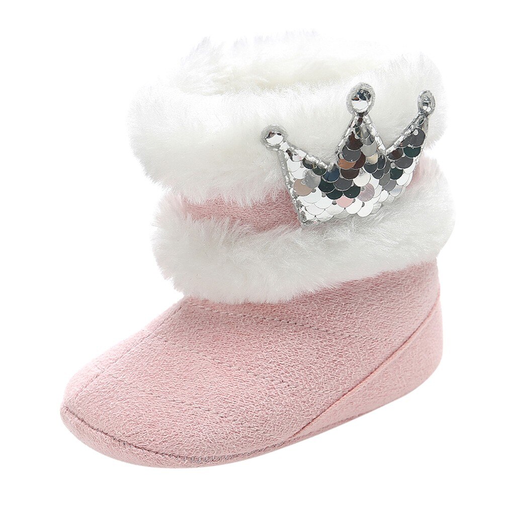 Del bambino Del Capretto Delle Ragazze Carino Corona Bling Inverno Stivali Da Neve Caldo Casual Scarpe: Colore rosa / 1