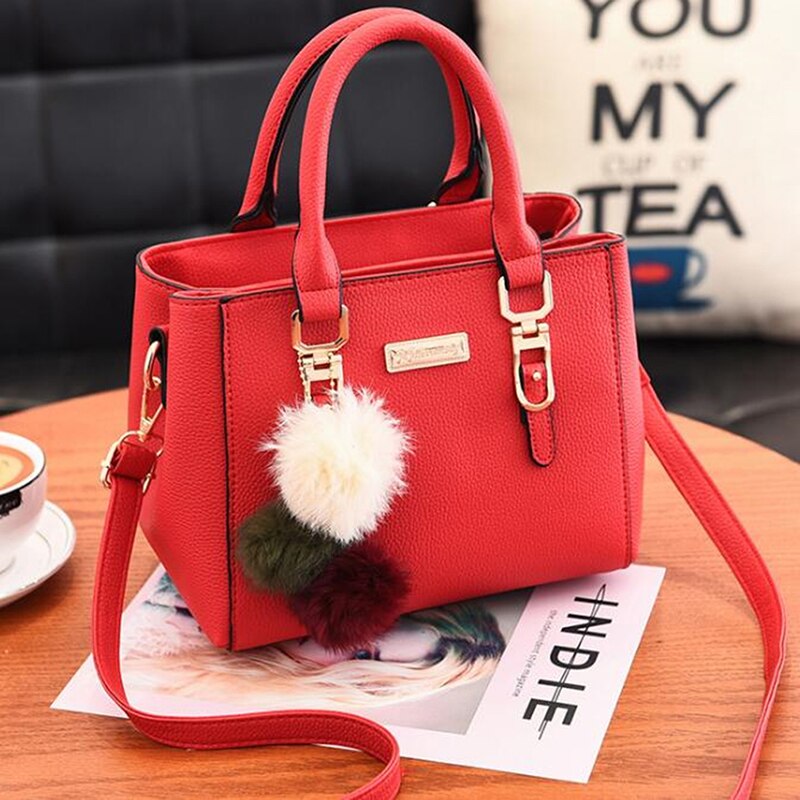 Women Furry Ball Multifunction Pu Leather Waterproof Handbag Simple Women's Large Capacity Diagonal Bag
