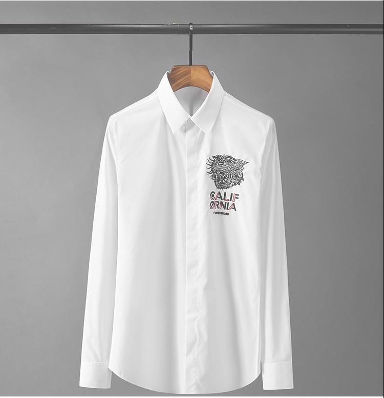 Långärmade manliga skjortor svart tigerbroderi casual herrklänningskjortor slim fit manskjortor plus storlek 4xl