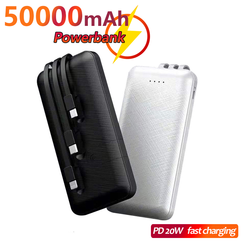50000- mah-powerbank für schnelles aufladen, -in 4 integrierte ladekabel mit handyhalterung, tragbarer externer akku