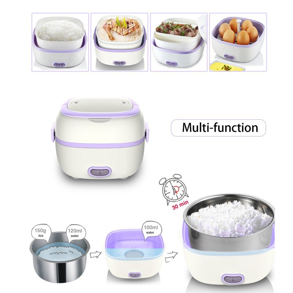 Multifunctional Electric Lunch Box Mini Rice Cooker Portable Food Heating Steamer Heat Preservation Lunch Box EU Plug