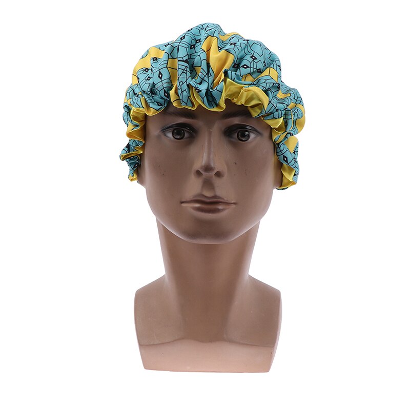 Gorro turbante estampado de doble capa para niños, turbante de seda, envoltura para la cabeza, gorro de baño para mujer, gorro de ducha de noche, tamaño ajustable