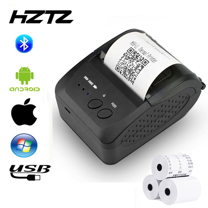 Bærbar bluetooth termisk skriver mini pos kvitteringsskriver for mobiltelefonlomme 58mm regningsmaskin for supermarked