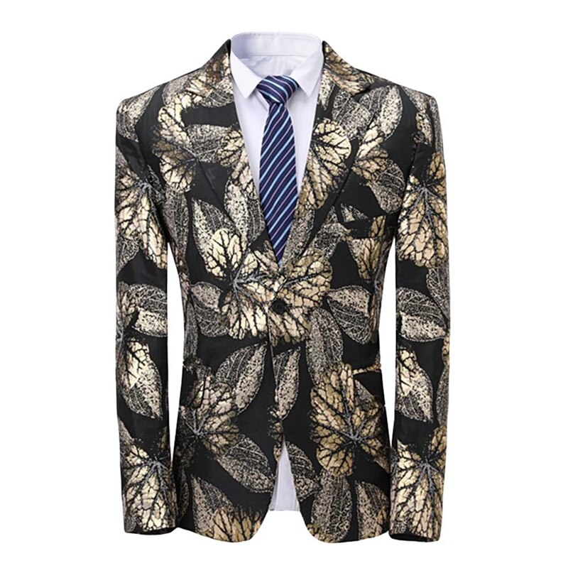 YUNCLOS noir feuille d'or hommes Costume Veste de mariage costumes pour hommes fête vestes hommes Veste Homme Costume une boucle XS-3XL: 01 / XS