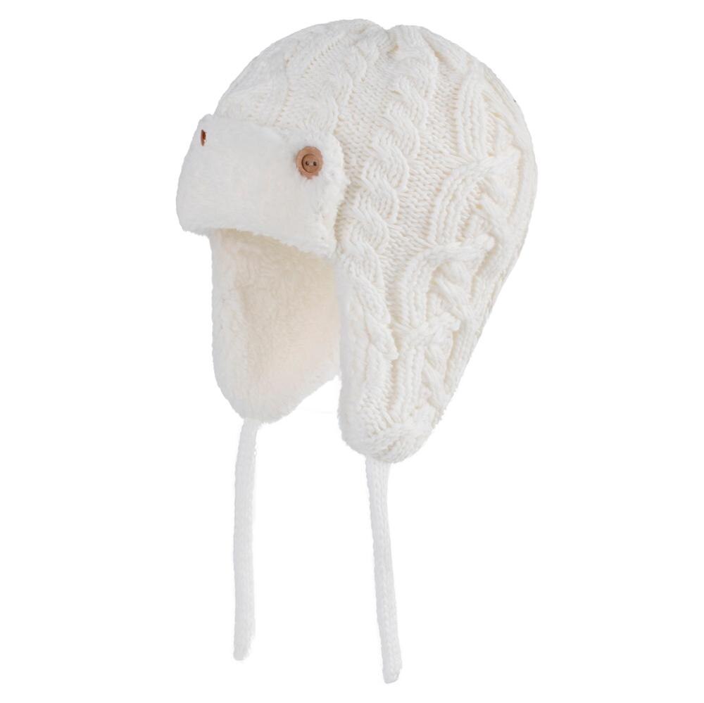 Connectyle peuter baby jongens wintermuts fleece gevoerd oorkleppen gebreide kabel warme schedel dagelijkse muts mutsen voor meisjes: Wit / S 46-48cm 0-1t