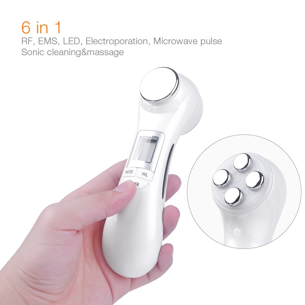 6 in 1 Mesoporation Electroporation LED Photon Therapy Beauty Device Radio Frequency Face Lifting Facial Skin Tighten Massager
