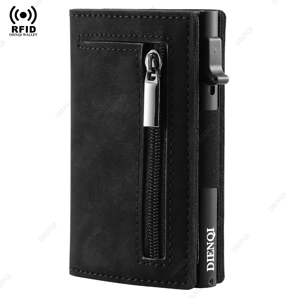 Anti RFID Bank Creditcardhouder Heren Portemonnee Luxe Pop-up Metalen Kaarthouder Case Aluminium Slanke Dunne Minimalistische Rits Portemonnee: Black