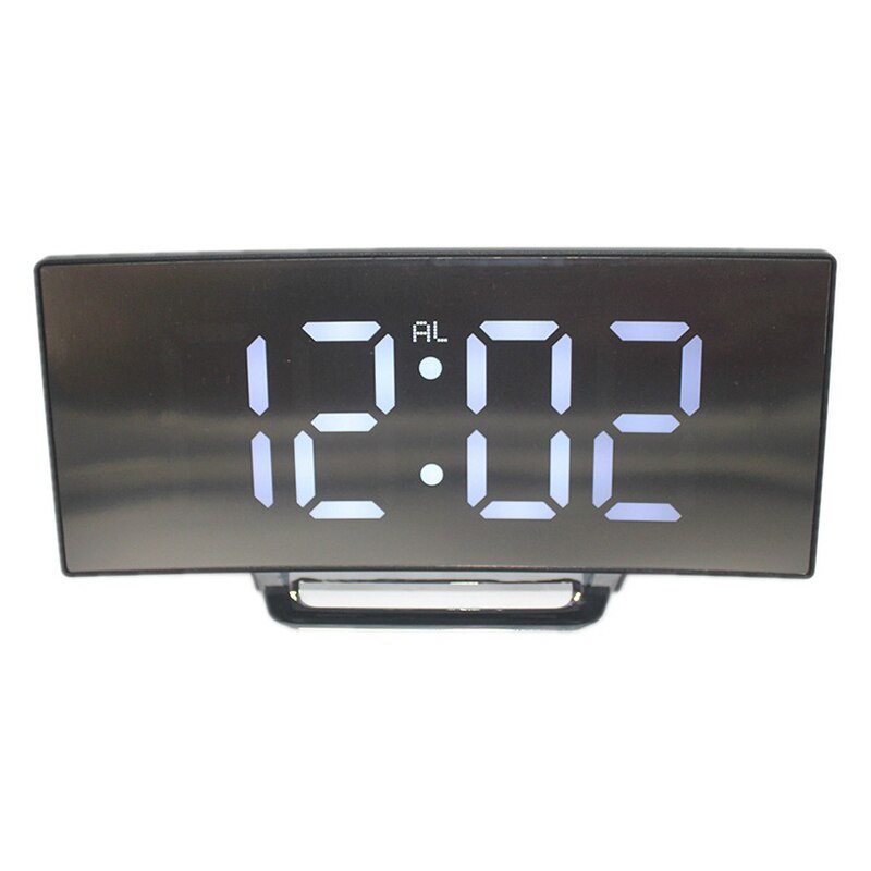 Elektronisk vækkeur lydløs digital ledet stort display spejl elektronisk desktop drevet ure bordindretning horloge: Hvid
