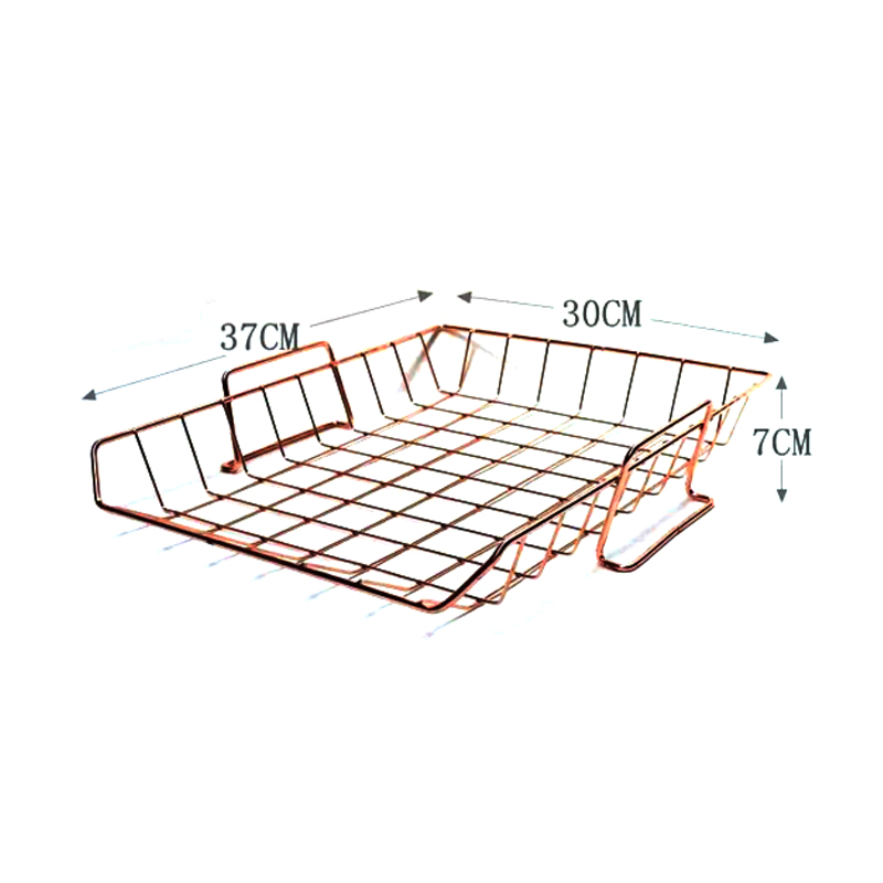 Rose Golden Office School Supplies Desk Accessories Organizer File Tray Mesh Wire Metal Document Tray Stackable File Tray