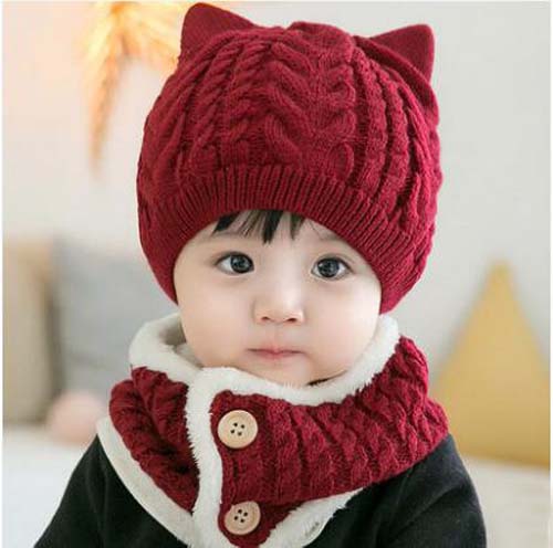 Conjunto de 2 unidades de gorro y bufanda para bebé, tejido grueso y cálido, gorros infantiles, gorros de chicos chicas, gorro de ganchillo, calentador de cabeza, de Navidad: Wine
