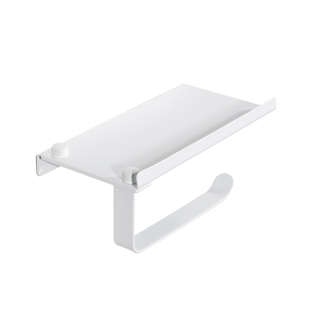 White Stainless Steel Paper Holder with Cell Shelf Bathroom Roll Paper Holder Toilet Paper Holder for Phone Wallet Etc