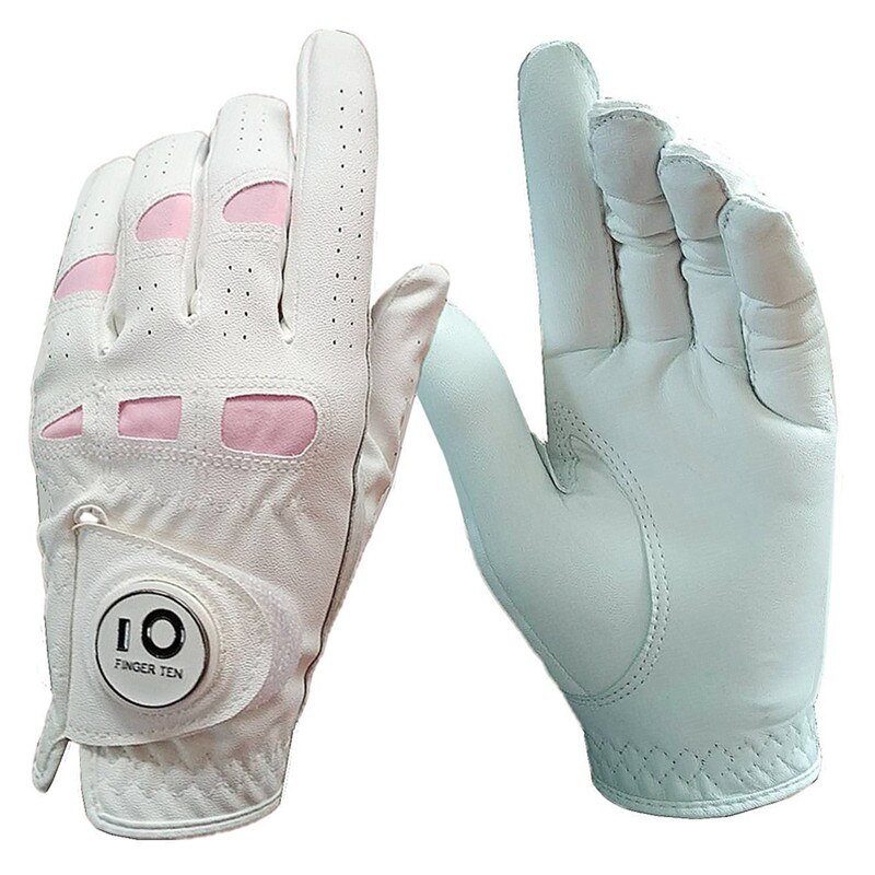 Womens Golf Handschoenen Left Hand Rechts PU Leer met Bal Marker Rh Lh All Weather Grip Dames Fit XS Kleine medium Grote XL 1 Pc