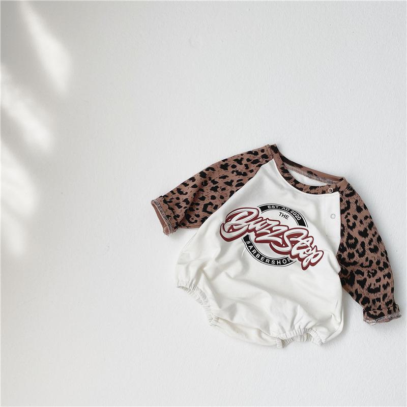 Outono bebê bodysuit leopardo impressão manga longa de uma peça da criança menino macacão roupas da menina do bebê 0-24m: 3952brown / 6 m