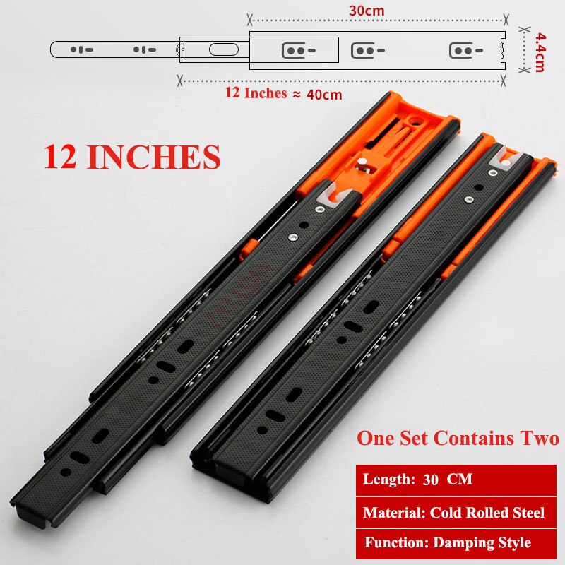 LSTABAN 6" - 20" Scorrevoli per cassetti in acciaio inossidabile Soft Close Binario per binario scorrevole Scorrevole per armadi a tre sezioni Ferramenta per mobili: Cold-12 Inch-Damping