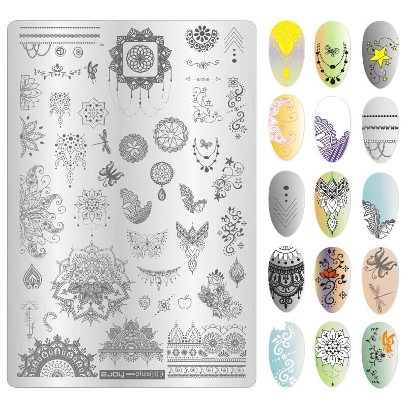 nueva serie ZJOY Plus Placa de estampado para manicura flor + de mariposa placas de uñas de estampado DIY plantillas placa 008 #: 009