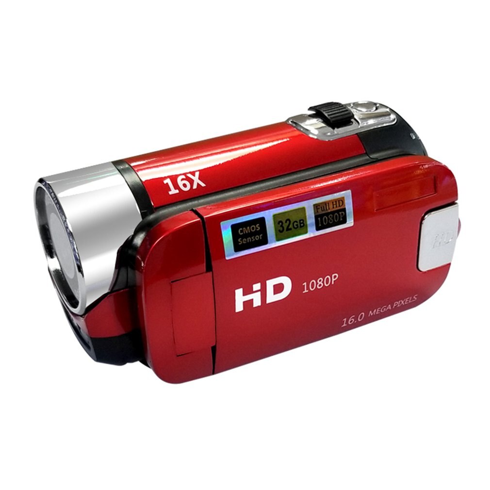 Vlog Camera 1080P Full HD 16 Million Pixel DV Camcorder Digital Video Camera Screen 16X Night Shoot Zoom Digital Zoom: Red EU plug