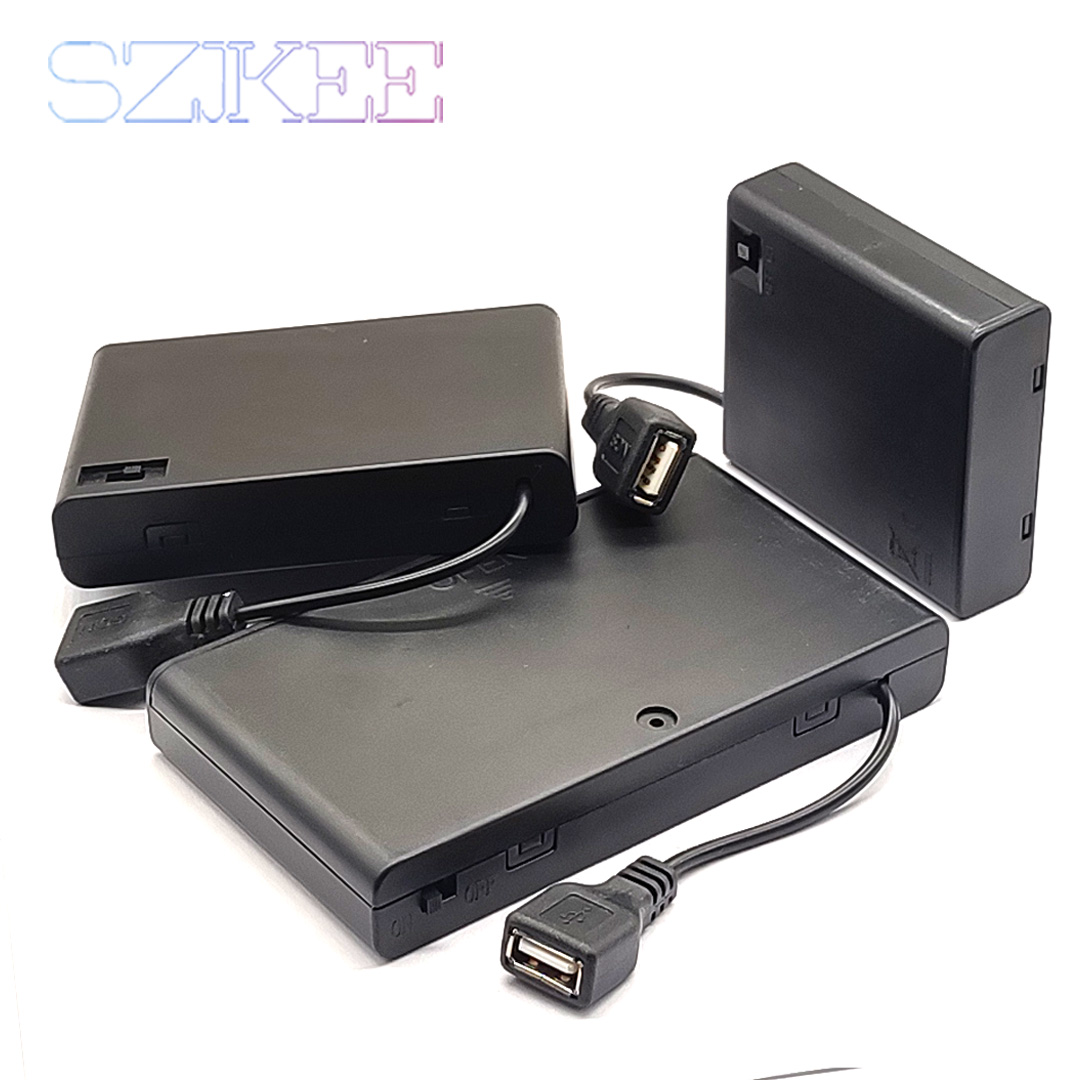 Soporte para pilas AA, caja para pilas AA con puerto de alimentación USB con cubierta y interruptor con ranura 2/3/4/6/8 DIY