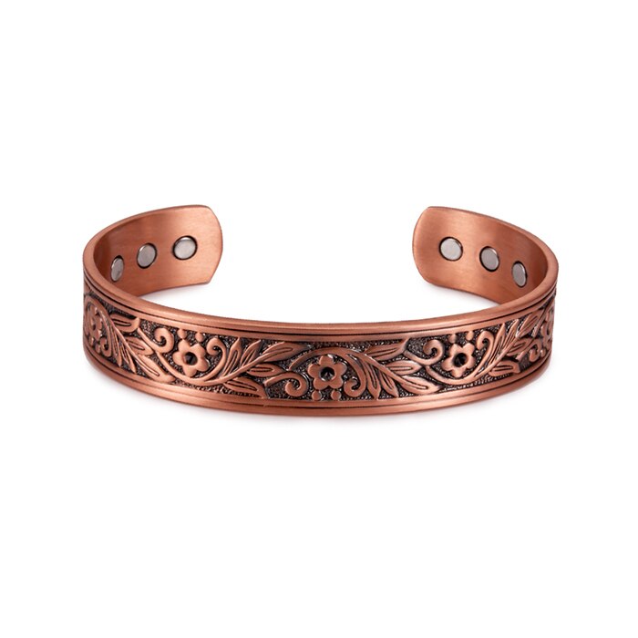 Vinterly magnetisk kobber armbånd menn bred helse energi magnet helse armbånd blomst justerbar mansjett kobber armbånd for kvinner: Kobber