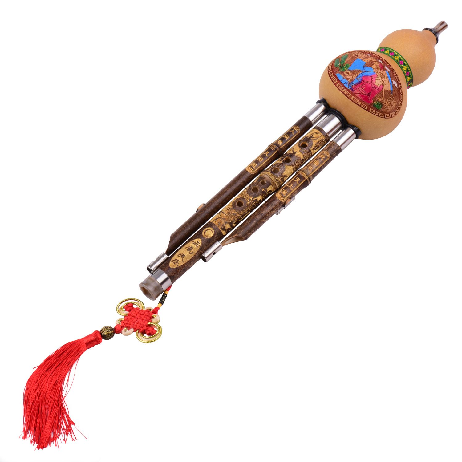 3 Tone C-Key Hulusi Gourd Cucurbit Flute Black Bamboo Pipes Chinese Traditional Instrument with Chinese Knot Carry Case