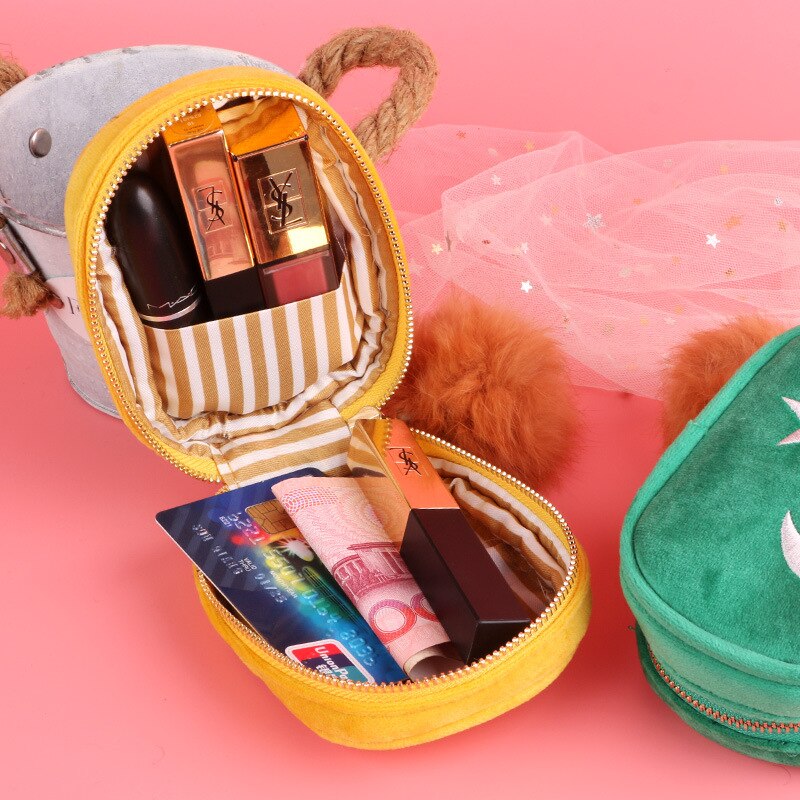 Dziewczyny monety kiesy jednolity kolor wykwintne haftowane gwiazdy zamek błyskawiczny kosmetyki szminka monety kiesy pluszowy wisiorek przenośne monety kiesy