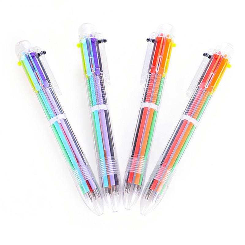 6 In1 Plastic Pens With Multi-color Models Multi-colored Ballpoint Pen Push Type Pen Stationery School Office Stationery
