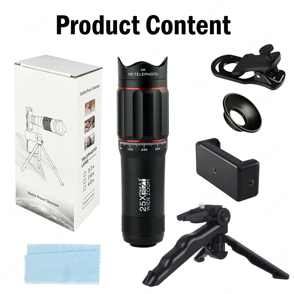 25X Phone Telephoto Lens Kit Phone Holder Portable Tripod Stabilizer Highpower Zoom Concerts Contest Outdoor Observation Animal: Default Title