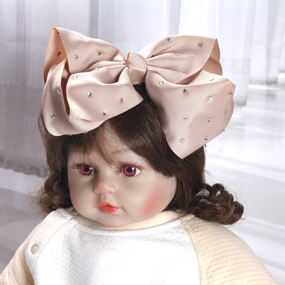 8inch large bows hair clips for Baby Girls Kids Soft Bows Rhinestone Knot Hair Bands Baby Hair Accessories Children Headwear: Silver
