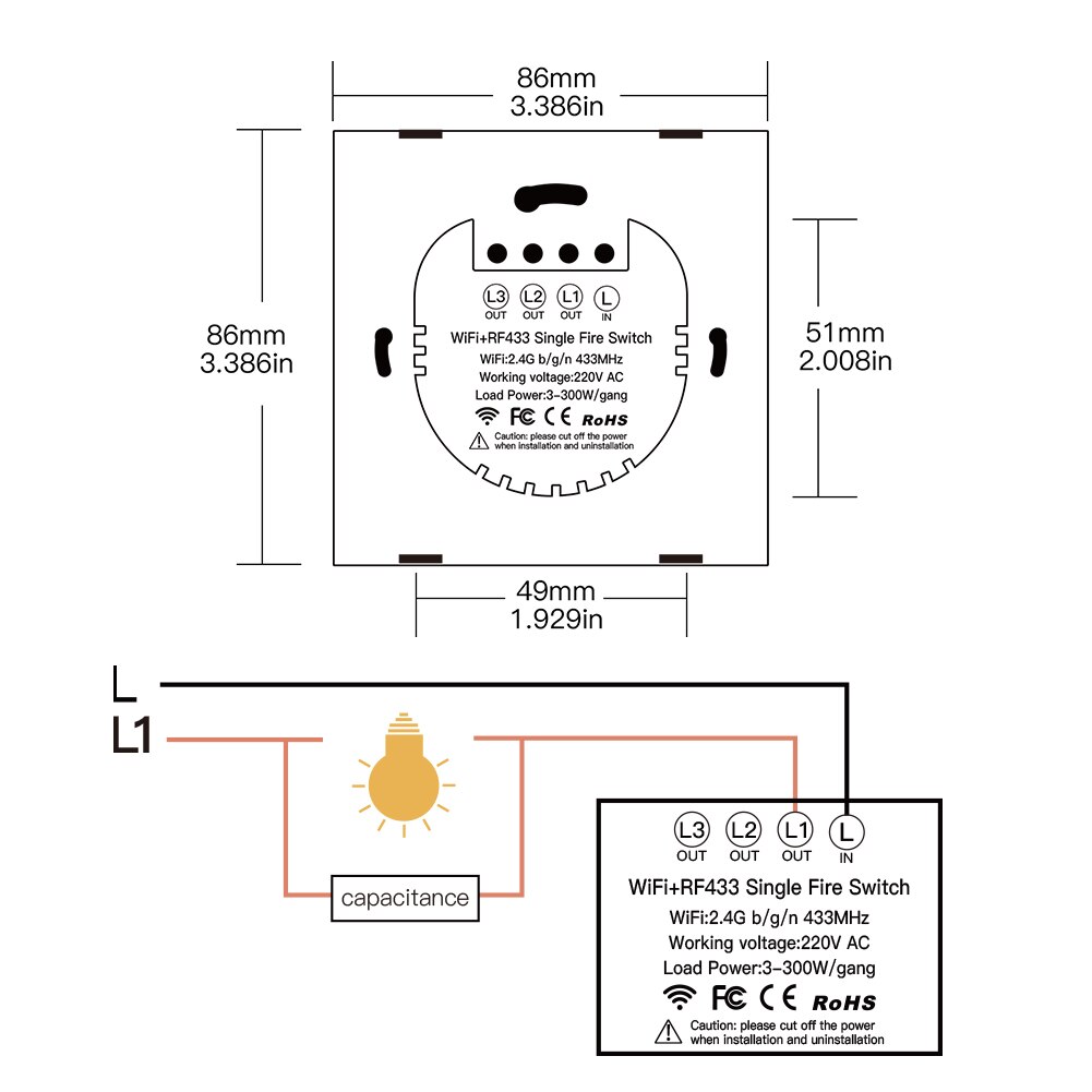Wifi smart lyskontakt  rf433 no neutral ledning enkelt brand smart life tuya app kontrol fungerer med alexa google home 220v eu