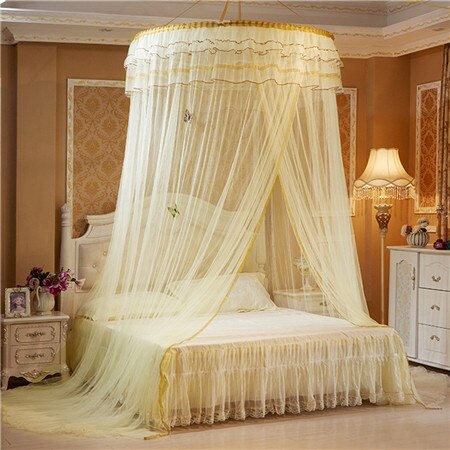 Hanging Round Dome Newborn Baby Mosquito Net Curtains Infant Summer Princess Lace Canopy Bed Neting for Babies Bed Product: YELLOW