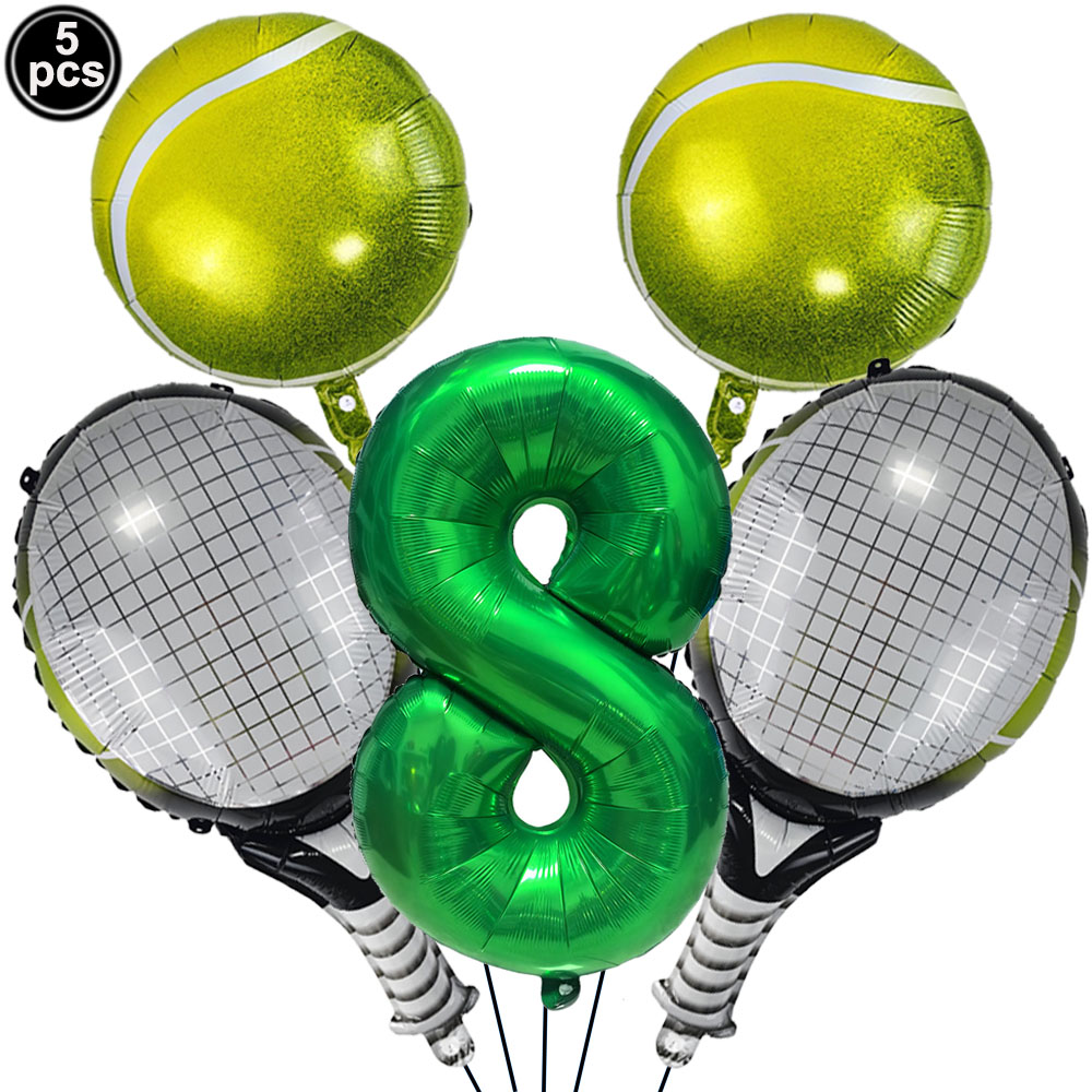 Juego de 5 uds de globos de tenis, globos de cumpleaños, globos de aluminio con números verdes de 32 pulgadas, globos de raqueta de tenis, decoración de temática de tenis: Color zafiro profundo