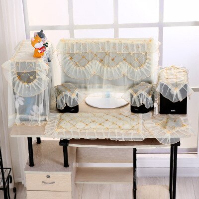 3 Pcs Protective Cover Sets Desktop Computer Cover Lace Dust Covers Computer Tablecloth Household Supplies: 17-22inch Beige