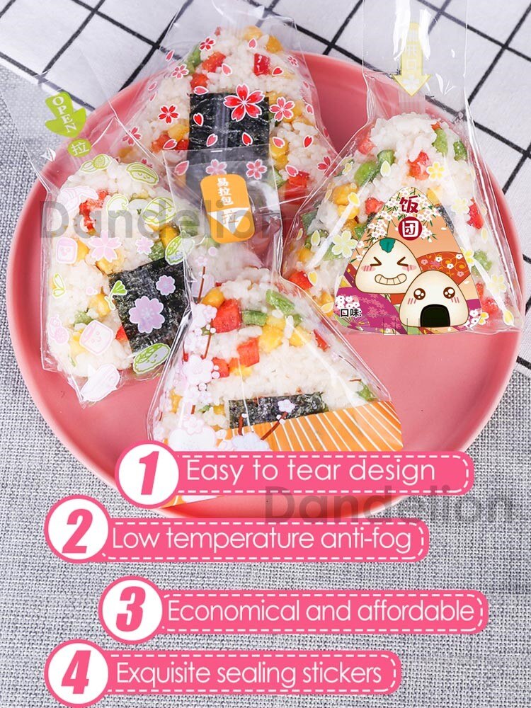 Moderigtig sushi taske ris kugle pakke taske anti-dug taske let rive sushi pakke taske 20 stk send klistermærker forskellige farver
