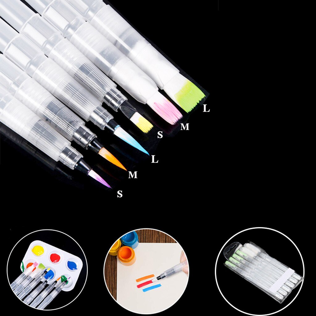 Water Brush Ink Pen 6 pcs Refillable Paint brush Pen Water Color soft head Calligraphy Drawing Painting Illustration pen#0414y30