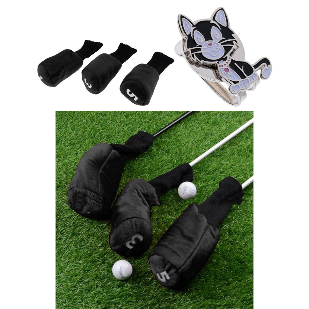 3 sztuk golf kierowca drewna pokrowiec na główkę długa szyja Headcover i piłka znacznik z magnetyczny klips na kapelusz