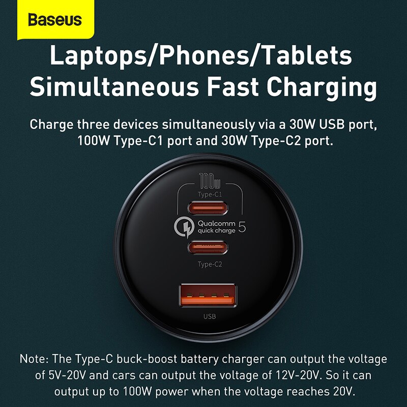 Baseus Auto Ladegerät 160W Schnelle Ladung QC 5,0 Auto Telefon Ladegerät Auto Leichter Slot Ladegerät Für iPhone 13 12 Profi Laptops Tabletten