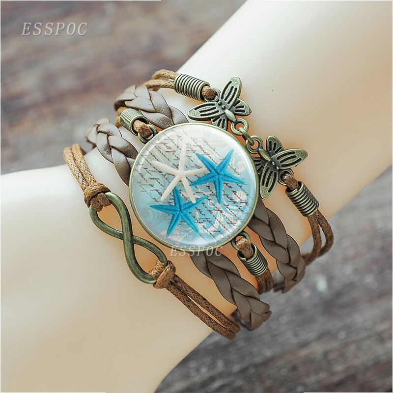 Zee Schildpad Octopus Dolfijn Zeester Multilayer Gevlochten Infinity Armband Enkelband Punk Stijl Mannen Vrouwen Mode Schildpad Sieraden: size 4